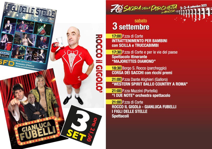 Torna dal 2 al 4 Settembre la tradizionale “Sagra della Porchetta” di  Ariccia, giunta alla sua 70esima edizione. - Radio Studio 93 - Solo Belle  Canzoni